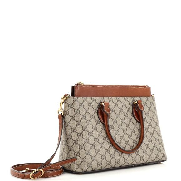 Gucci Linea A Convertible Tote GG Coated Canvas Medium Brown - Picture 2 of 9